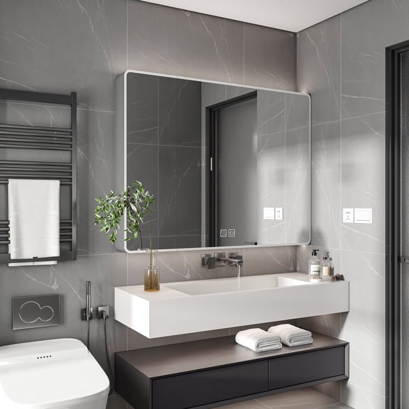 Aluminium Mirror with LED - Adjustable Brightness & Hidden Storage - Bathroom Makeup - Clutter - free