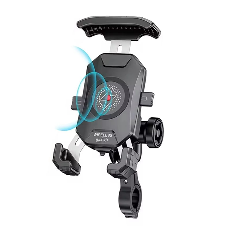 Aluminium Motorcycle Phone Holder Anti-Theft Metal Bike CellPhone Mount with 15W Wireless & USB C 20W Fast Charge