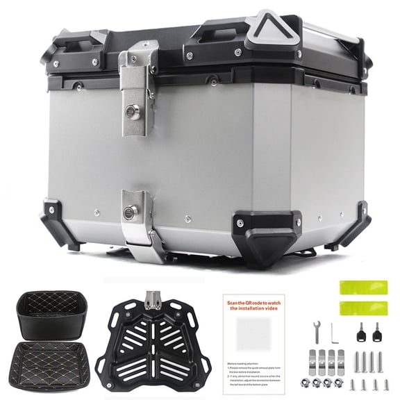 Aluminium Motorcycle Top Box 55L / 80L Motorcycle Tour Tail Box with Security Lock Waterproof Dustproof and Anti-Theft Motorbike Luggage Top Case for Storage Helmet