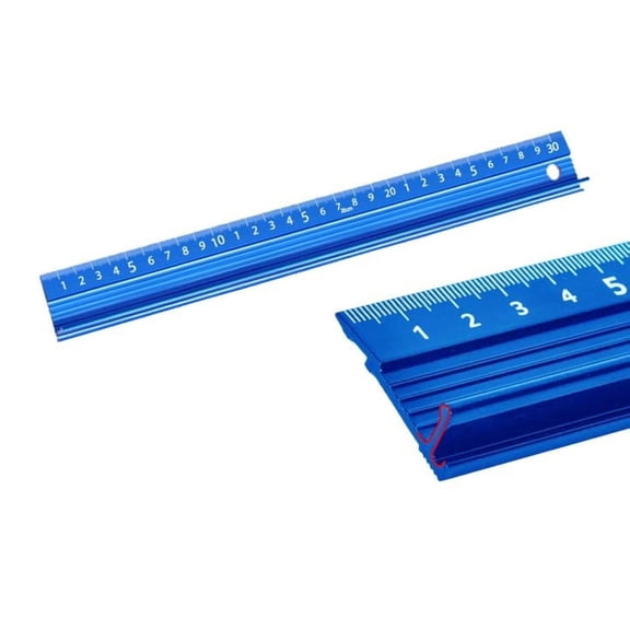 Aluminium Raised Grip Cutting Ruler - 30CM Metal Craft Safety Ruler for Length Measurement (Blue)