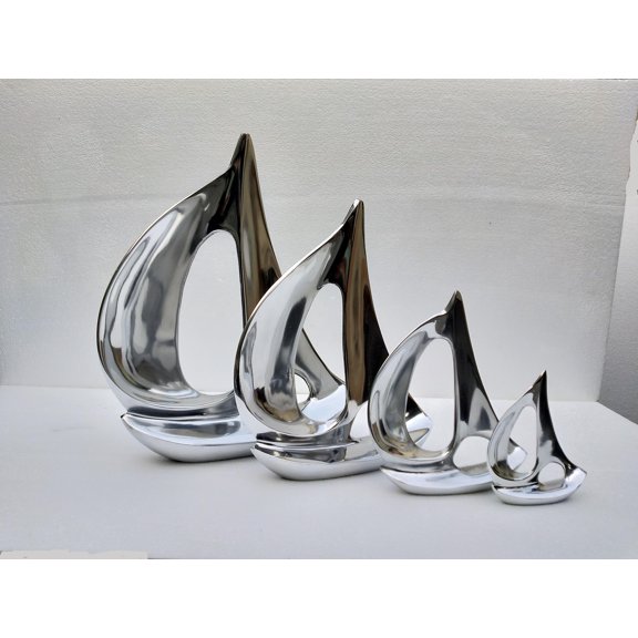 Aluminium Sailing Boat Set of 4 Pieces Ship Yacht for Home Decor, Decorative Item Model Figurin Statue A Excellent Item for Home | Office | Restaurant Decorations by INDAIAART12