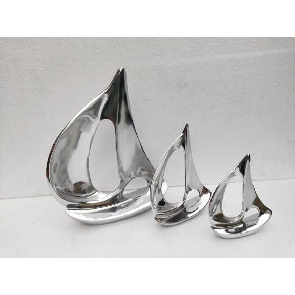 Aluminium Sailing Boat Ship Set of 3 Pieces Yacht for Home Decor, Decorative Item Model Figurine Statue A Excellent Item for Home | Office | Restaurant Decorations by INDAIAART12