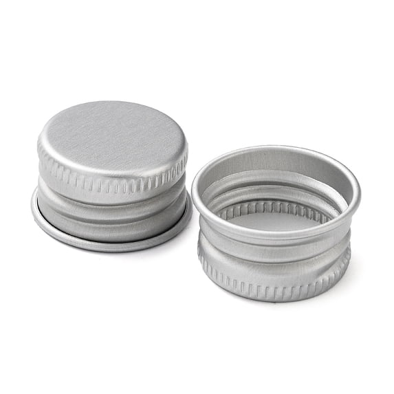 Aluminium Screw Caps Refillable Bottle Replacement Lid Flat Round Platinum 2.25x1.2cm