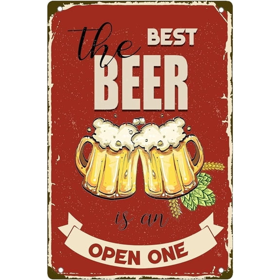 Aluminium Sign Best Beer is an Open One Retro Cafes Bars Pubs Shop Restaurant Wall Decor Man Cave Home Funny Retro Signs Beer Tin Sign 8 x 12