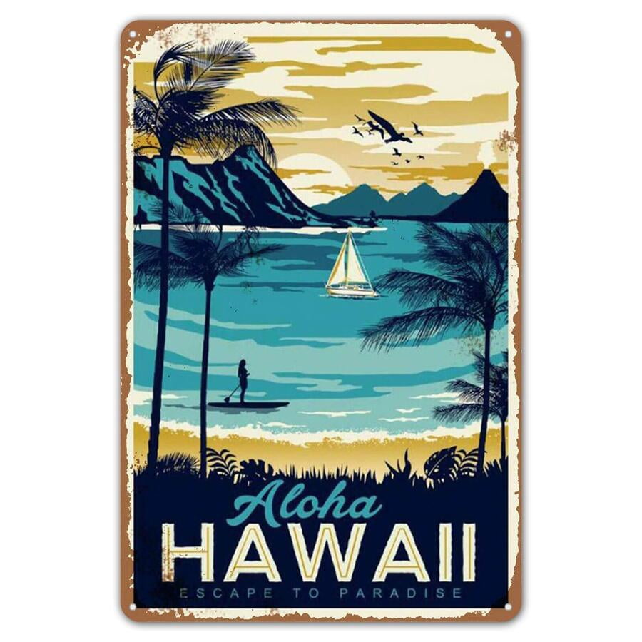 Aluminium Sign Retro Style Aloha Hawaii Bar Room Metal Sign Home Wall Decor Size: 8 x 12 inch