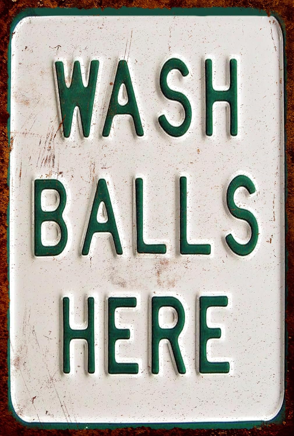 43LenaJon Targa Metallica Scritta Wash Balls Here in Metallo