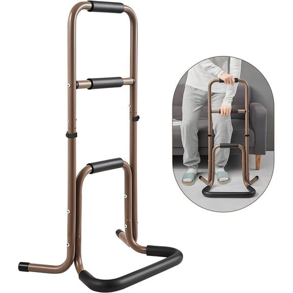 Aluminium Stand Assist Aid for Elderly - Lightweight Chair Lift Assist Devices for Seniors, Easy Stand Up and Move, Standing up Support, with Anti-Slip Protector, Height Adjustable, Brown