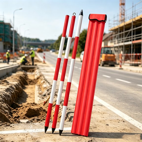 Aluminium Survey Pole, Measuring Rod, Detachable Centering Rod, Section Rod Red and White for Surveying Construction and Engineering Applications