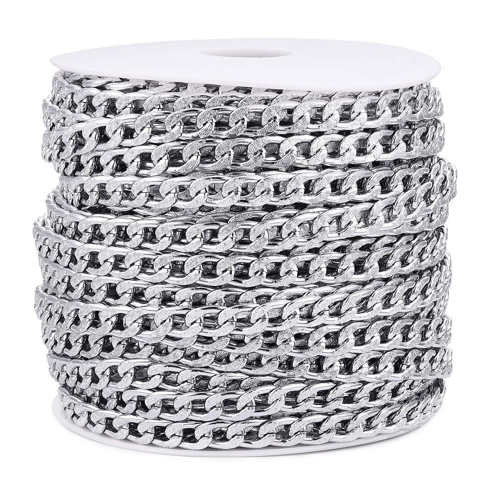 Aluminium Textured Cuban Link Chains Unwelded with Spool Silver 11.5x7x2mm 82.02 Feet(25m)/Roll diy