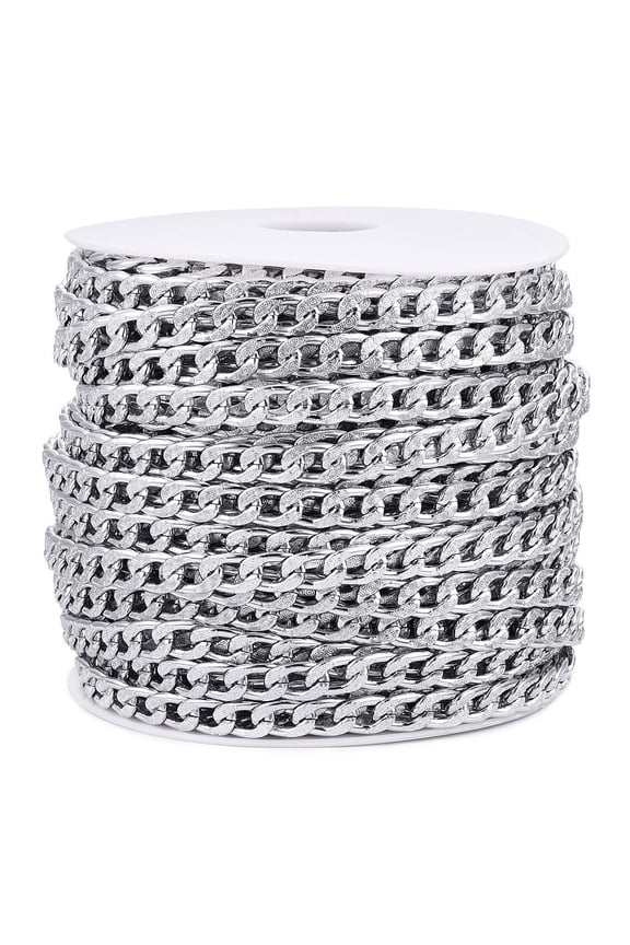 Aluminium Textured Cuban Link Chains Unwelded with Spool Silver 11.5x7x2mm 82.02 Feet(25m)/Roll diy