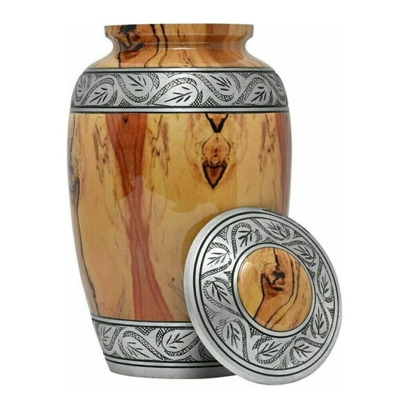 Aluminium Wood Design Engraved Cremation Urn Funeral Burial Urn Jar For Ashes