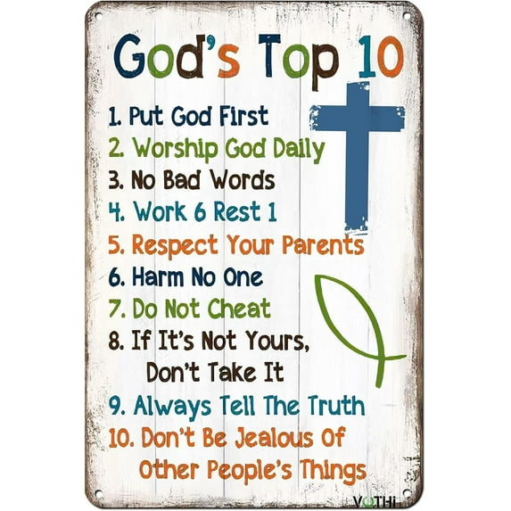 Aluminum 10 Commandments Sign - Art Deco Decorative Signage, 8x12 inches, Wall Art Decoration for Girls Room, Kitchen, Living Room, Bedroom