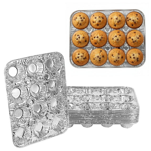 Aluminum 12 Cup Mini Muffin Pan - Disposable Aluminum Cupcake Pans - Muffin Tin Great for Baking Cupcakes, Mini Muffins - Heavy Duty, Durable Reusable Recyclable - Bake Sale Pans Bulk (10)