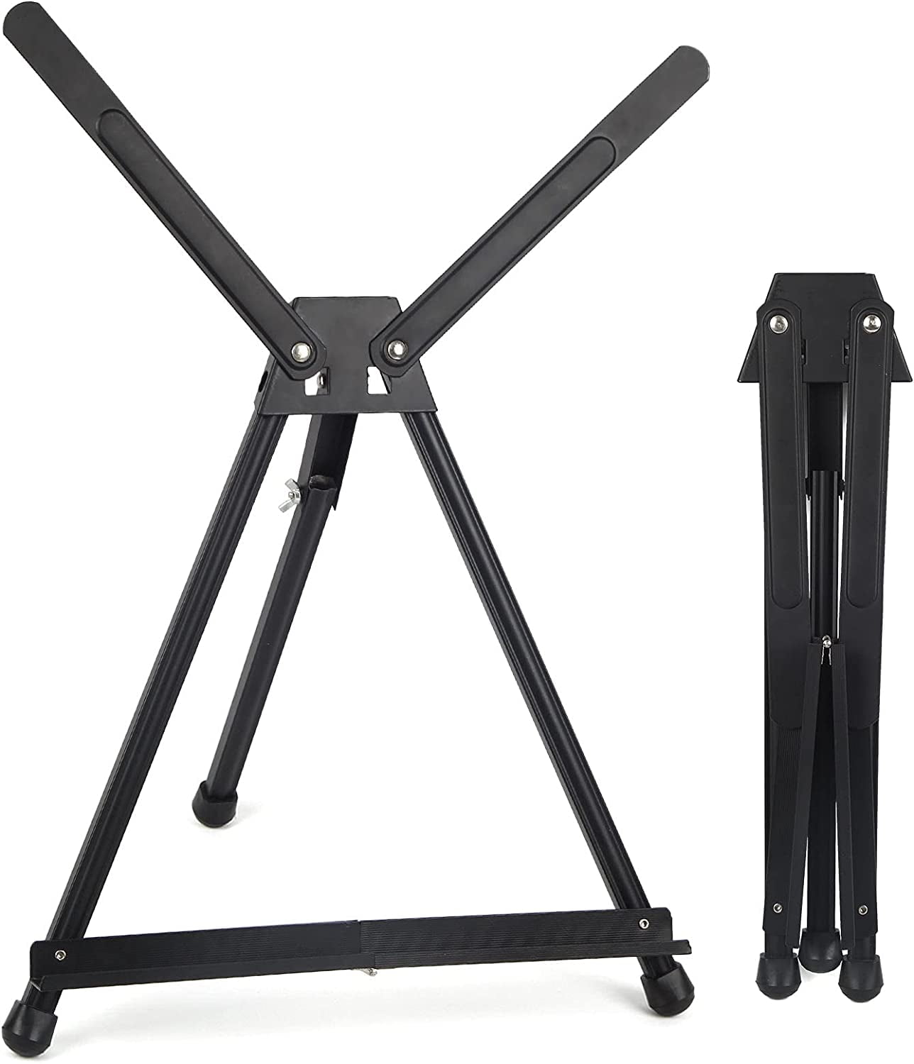 Aluminum 15" to 21" Tabletop Easel Display, Black Tripod with Rubber Feet, Holds Canvas, Paintings, Books, Photos, Signs
