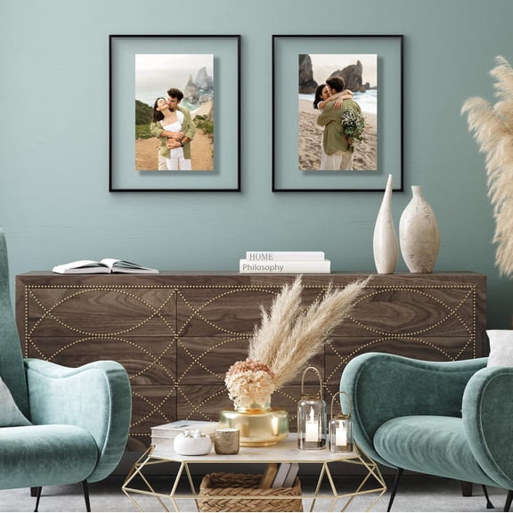 Aluminum 16x20 Floating Picture Frame with Shatter-Resistant Glass - Set of 2 - Use as 11x14 Frame or Display 16x20 Photo - Signature Float Collection - Photo Frames for Wall - Black