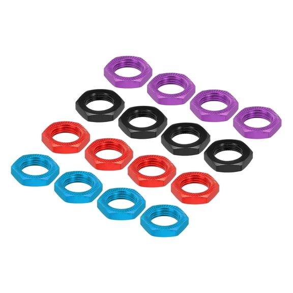 Aluminum 17mm Thread 1.0mm Hex Wheel Nuts for 1/8 RC Model Car Road Car Upgraded Parts 16PCS(Black/Red/Blue/Purple)