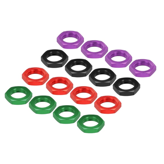 Aluminum 17mm Thread 1.0mm Hex Wheel Nuts for 1/8 RC Model Car Road Car Upgraded Parts 16PCS(Black/Red/Green/Purple)
