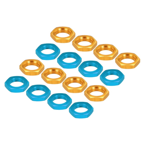 Aluminum 17mm Thread 1.0mm Hex Wheel Nuts for 1/8 RC Model Car Trucks Off Road Car Upgraded Parts 16PCS(Blue & Gold)