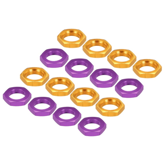 Aluminum 17mm Thread 1.0mm Hex Wheel Nuts for 1/8 RC Model Car Trucks Off Road Car Upgraded Parts 16PCS(Purple & Gold)