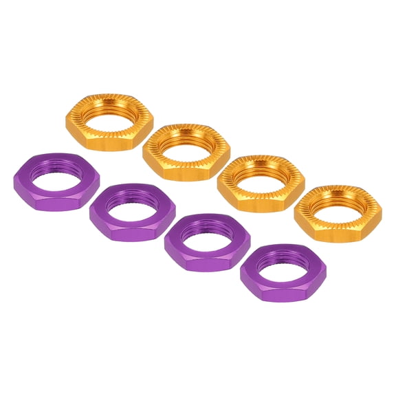 Aluminum 17mm Thread 1.0mm Hex Wheel Nuts for 1/8 RC Model Car Trucks Off Road Car Upgraded Parts 8PCS(Purple & Gold)
