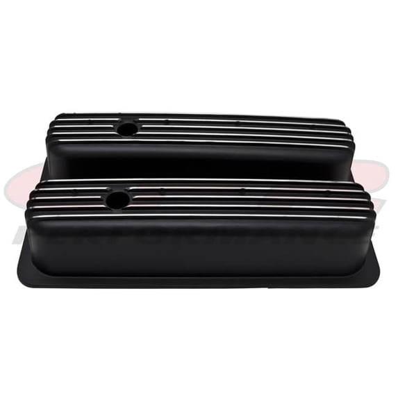 Aluminum 1987-97 Chevy 5.0 L 5.7 L Center Bolt Tall Valve Covers Polished Finned - Black