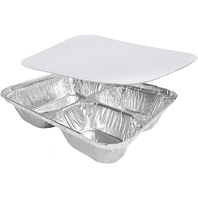 Aluminum 3-compartment Tv Dinner Trays With Board Lid - 8x6 Disposable 