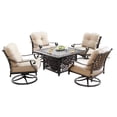 thumbnail image 1 of Aluminum 42-in Square Patio Fire Table Set with Swivel Rocking Chairs, 1 of 12