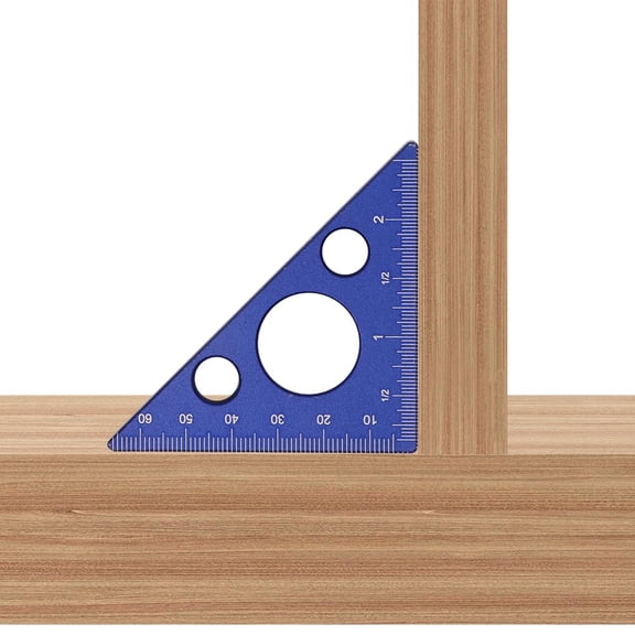 Aluminum 45 90 Degree Layout Thickened Triangle Ruler, Imperial and Metric Scales Isosceles Right Triangular High-Precision Measuring Ruler, Square Measuring Tool for Woodworking, Blue