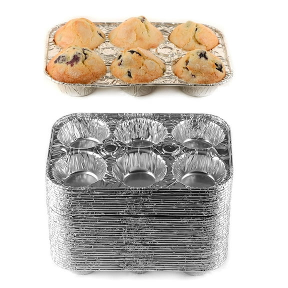 Aluminum 6-Cup Muffin Pan - Disposable Aluminum Cupcake Pans - Strong, Durable, Reusable, Recyclable - Muffin Tin Great for Baking Cupcakes, Muffins, Small Pies