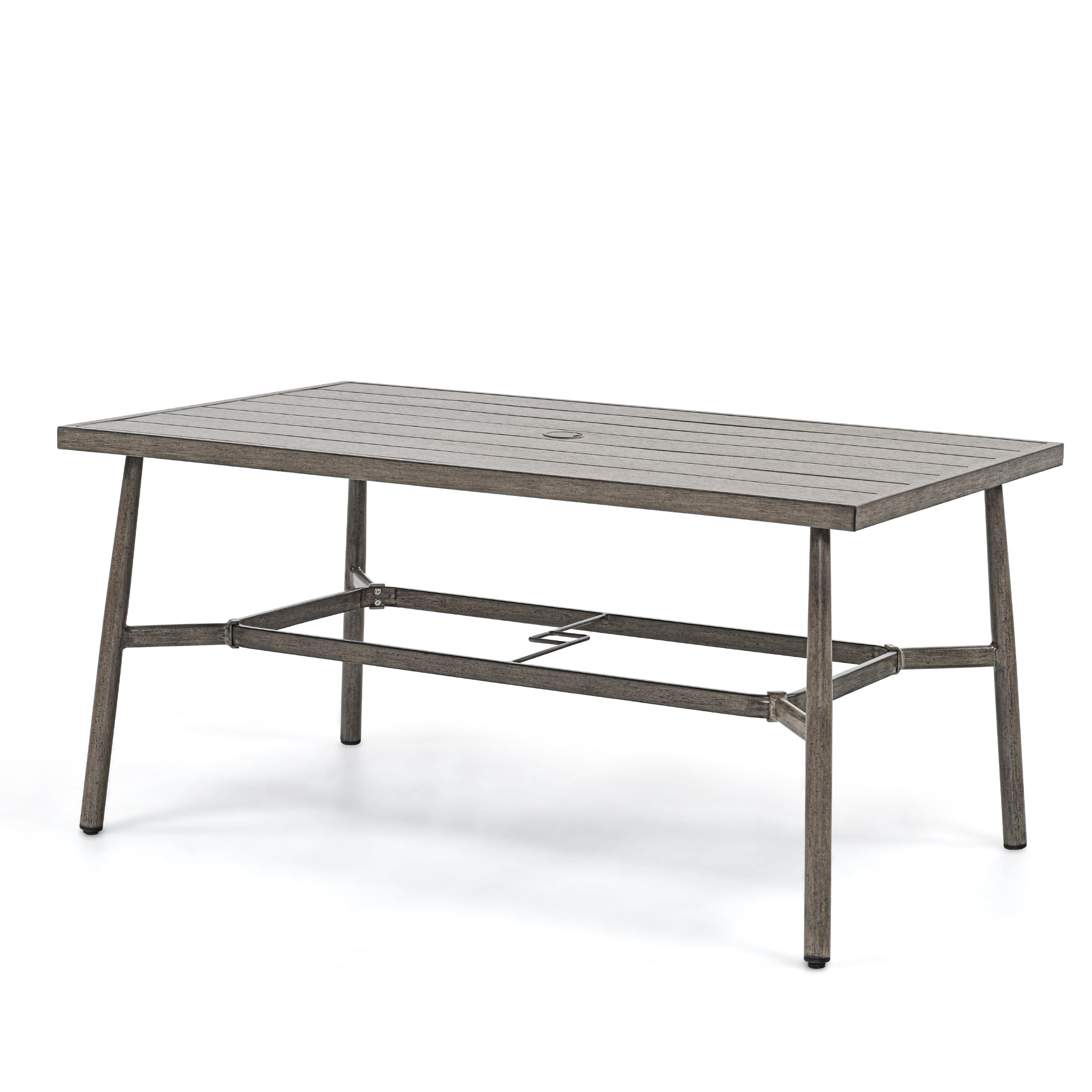Aluminum 60"x 36" Rectangle Outdoor Patio Dining Table for 6 with Umbrella Hole and Adjustable Feet