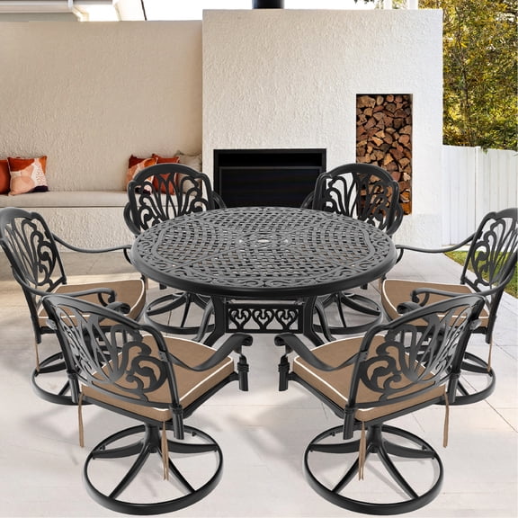 7-Piece All-Weather Aluminum Set - Ergonomic Design & Free Cushions - Outdoor Garden Dining