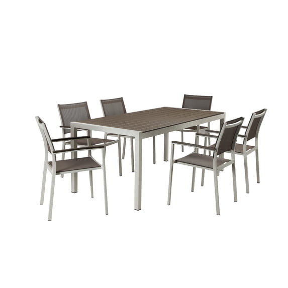 Aluminum 7 piece Modern Outdoor Dining Set In White/Gray