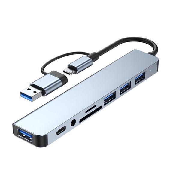 Aluminum 8-Port USB C Adapter with 4 USB Port Splitter Small Card Reader and 3.5 Auditory Port Efficient