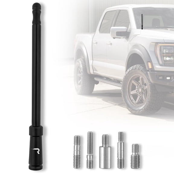 RECON Aluminum 8" Antenna Mast Style (Fits OEM Factory Threaded Antenna) Truck Antenna - Multiple Color Options (Black, Chrome, Red, White, Blue) (Black)