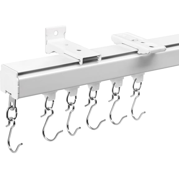 Aluminum 9 ft12 ft Ceiling Curtain Track Set with 3 Types of Hooks, Adjustable Ceiling/Wall Mount Room Divider Curtain Rail System for Living Room, Bedroom, White