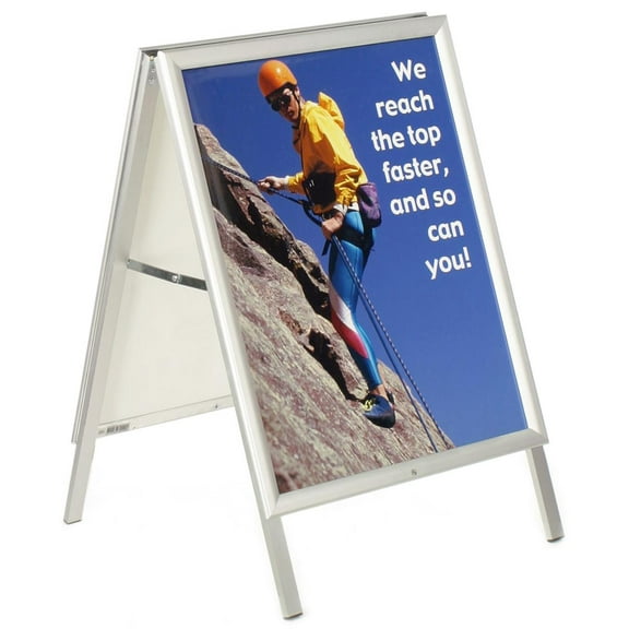 Aluminum A-Frame Sign with Snap-Open Edging, Holds 22 by 28 Graphics, Double-Sided - Silver (AFS2228)