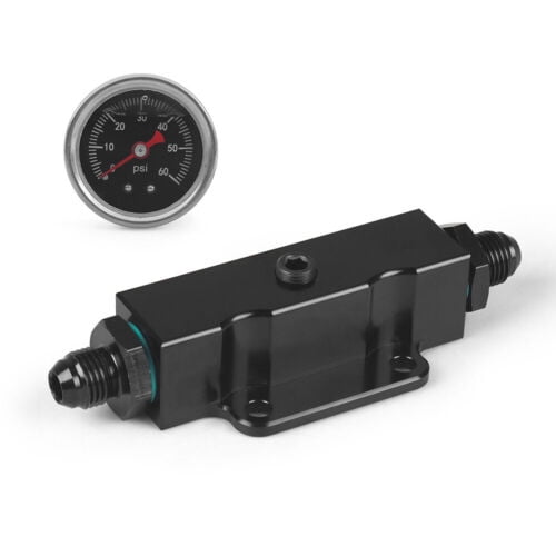 Aluminum AN6 Inline Fuel Filter With 1/8 NPT Oil Fuel Pressure Gauge 0-60 PSI