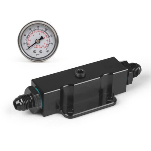 Aluminum AN6 Inline Fuel Filter With 1/8NPT Oil Fuel Pressure Gauge 0-160 PSI
