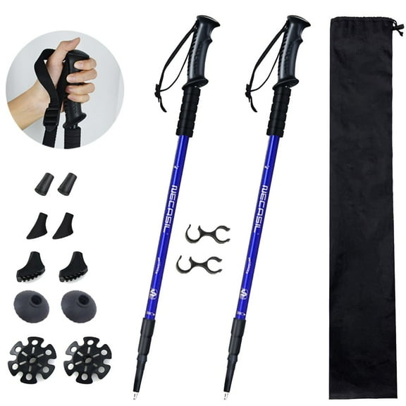 Aluminum Adustable Trekking Hiking Poles, Homeya Walking Sticks, Lightweight, Telescopic, Pair of 2, Blue