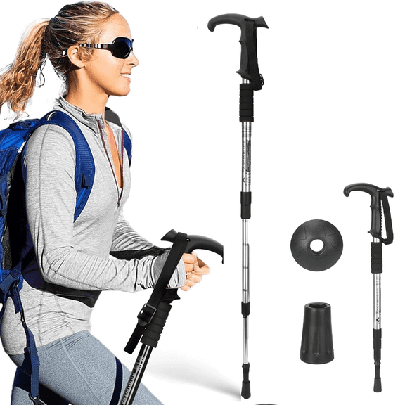 Aluminum Adustable Trekking Hiking Poles, Walking Sticks, Lightweight, Telescopic, Black Such as Mountaineering,Traveling,and Cross-Country Running