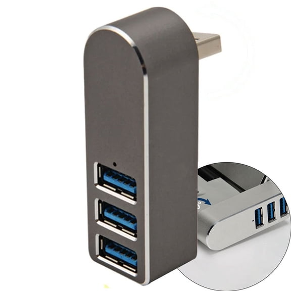 Aluminum Alloy 3-Port USB Hub - Compact USB 3.0 High-Speed ​​Breakout Box for PC, Laptop, Flash Drive and Card Reader - Compatible with Smartphones, Tablets and Other USB Devices