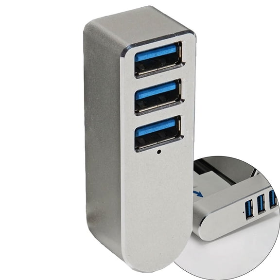 Aluminum Alloy 3-Port USB Hub - Compact USB 3.0 High-Speed Breakout Box for PC, Laptop, Flash Drive and Card Reader - Compatible with Smartphones, Tablets and Other USB Devices