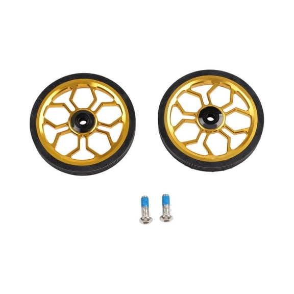 Aluminum Alloy 80mm Folding Bike Simple Wheels with Built-in Bearings for Brompton for 3Sixty, Low-Friction Rubber Tires, Lightweight Replacement Parts Set, Gold