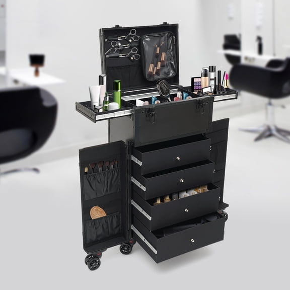 Aluminum Alloy & ABS Makeup Case, 30kg Load Capacity, With Universal Wheels & Keys, Ideal for Travel, Home Use and Beauty Professionals