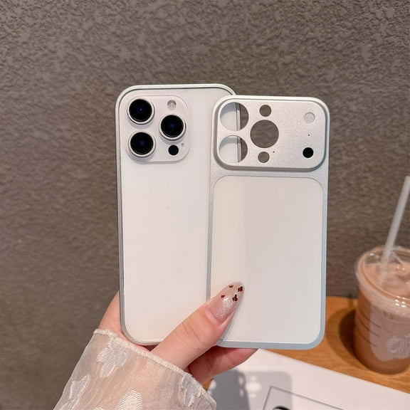 Aluminum Alloy Back + Metal Frame Case for iPhone 13 Pro Max, Change to iPhone 17 Pro Max Style, Sleek Ultra Thin Protective Shockproof Anti-Scratch Lightweight Premium Metallic Back Cover, Silver
