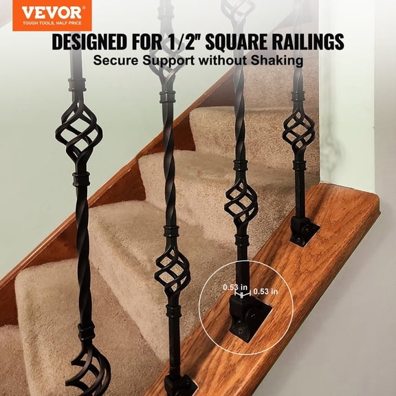 Aluminum Alloy Baluster Shoes Square Balusters Baluster Wrought Spindles for Staircase Slant Shoes with Screw Holes for 1/2"Staircase Balusters,Black (50 Pcs)(Screws Sold Separately)