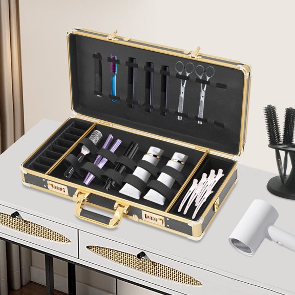 Aluminum Alloy Barber Carrying Case Black 3 Digit Password Lock Hair Stylist Tool Storage Box