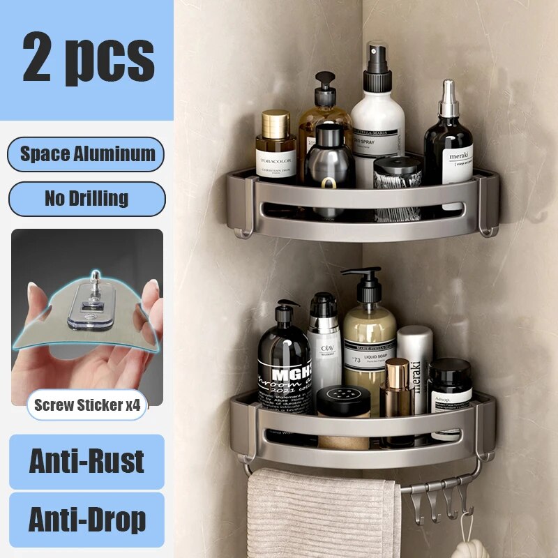 Aluminum Alloy Bathroom Shelf Without Drilling Bathroom Accessories
