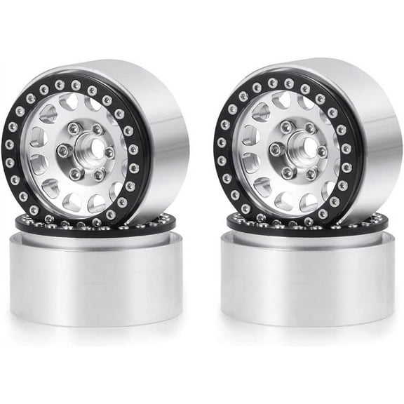 Aluminum Alloy Black & Silver 1.9inch RC Beadlock Wheels Rims Crawler Car Upgrade