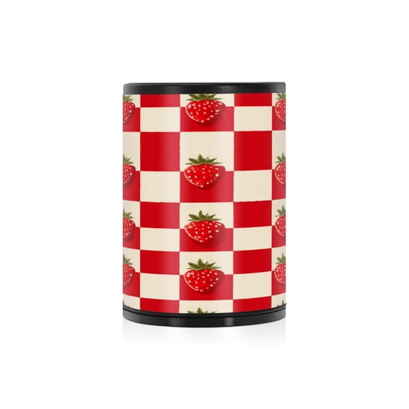 Aluminum Alloy Car Ashtray Press-to-Close Lid with Leak-Proof Design Removable for Easy Cleaning Strawberries Checkered Tablecloth